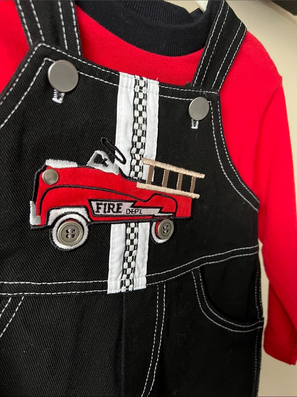 Vintage Blooz Red & Black Fire Truck Overalls for Kids - Picture 5 of 8